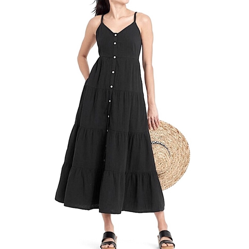 universal thread black crinkle gauze maxi dress • size large